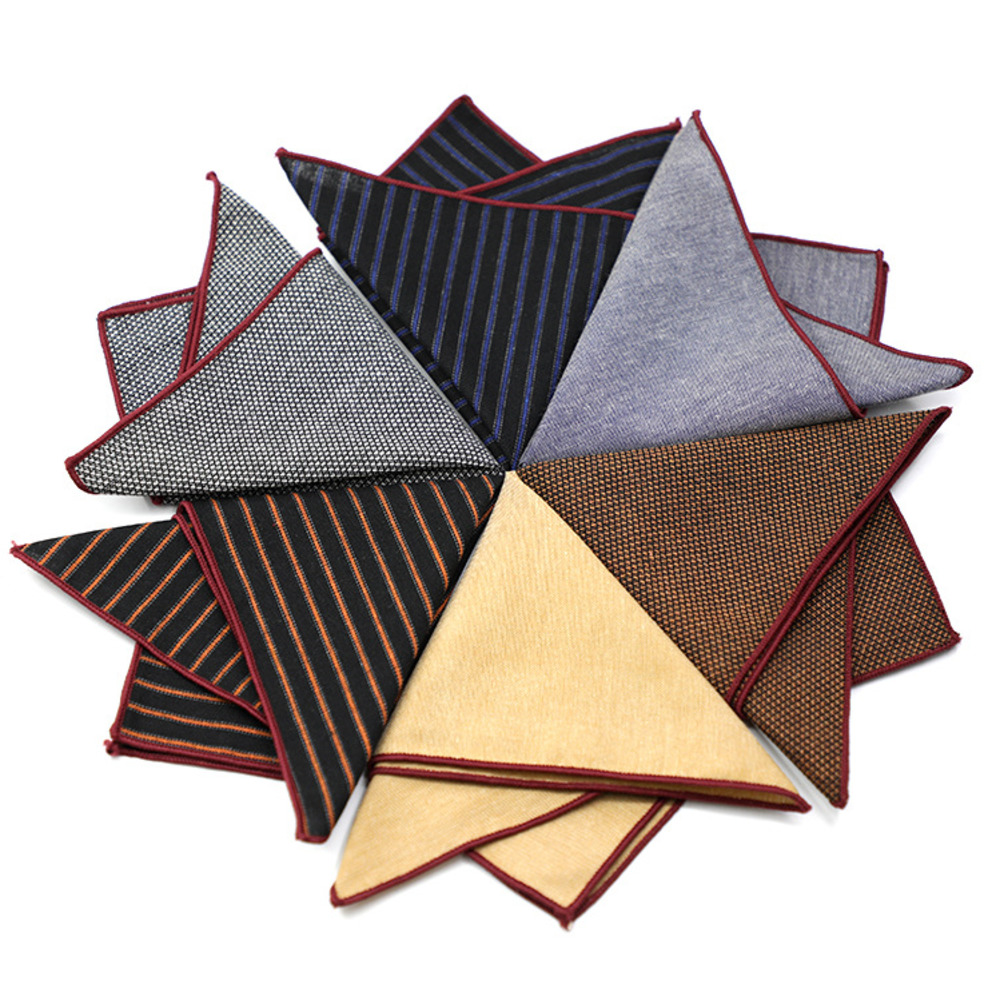 Men Formal Wear Wedding - Solid Striped Brown Pocket Square 23CM