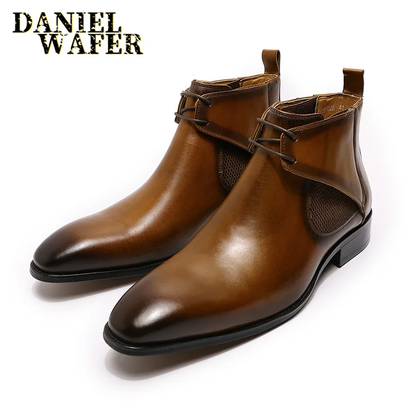Men Formal Wear With Boots - Luxury Brand Men's Chelsea Boots Black