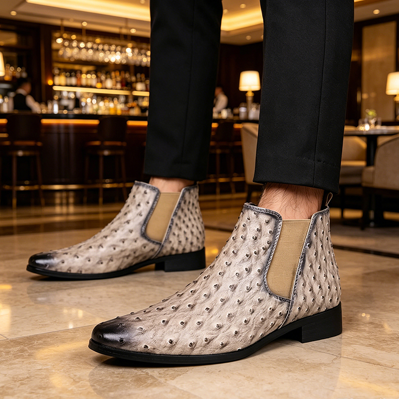 Men Formal Wear With Boots - Men Chelsea Boots Imitation Ostrich Pattern