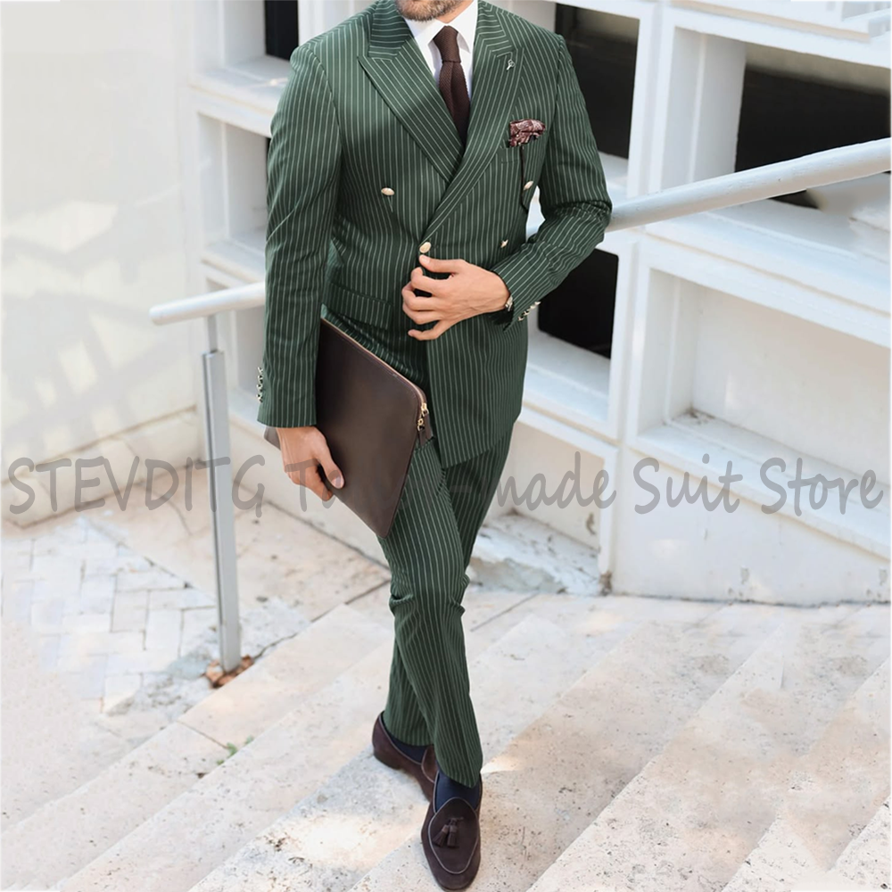 Men Formal Wear Pants - Classic Pinstriped Men's Suit Set Double