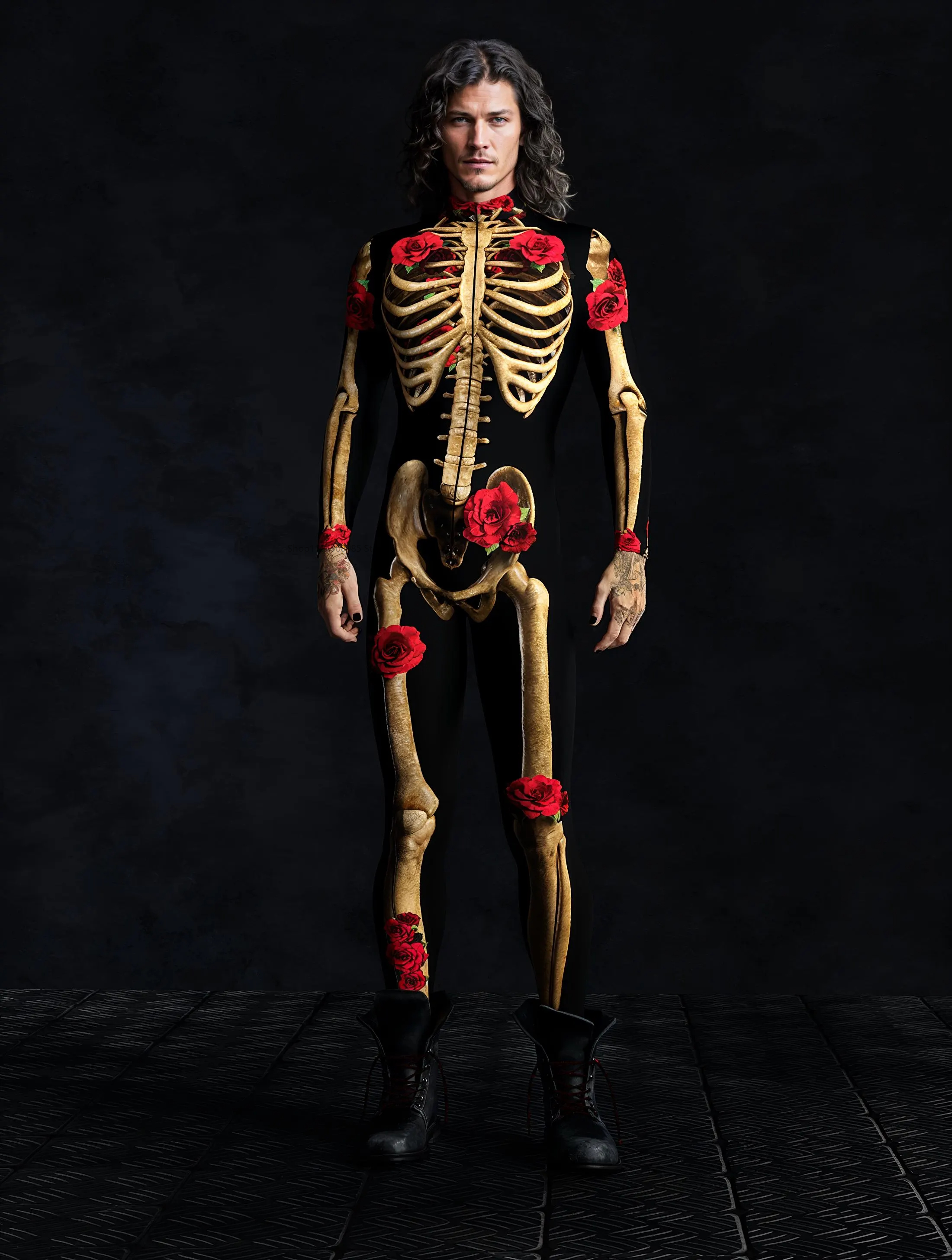 Men'S Vampire Accessories - Halloween Scary Cosplay Skeleton Golden Rose