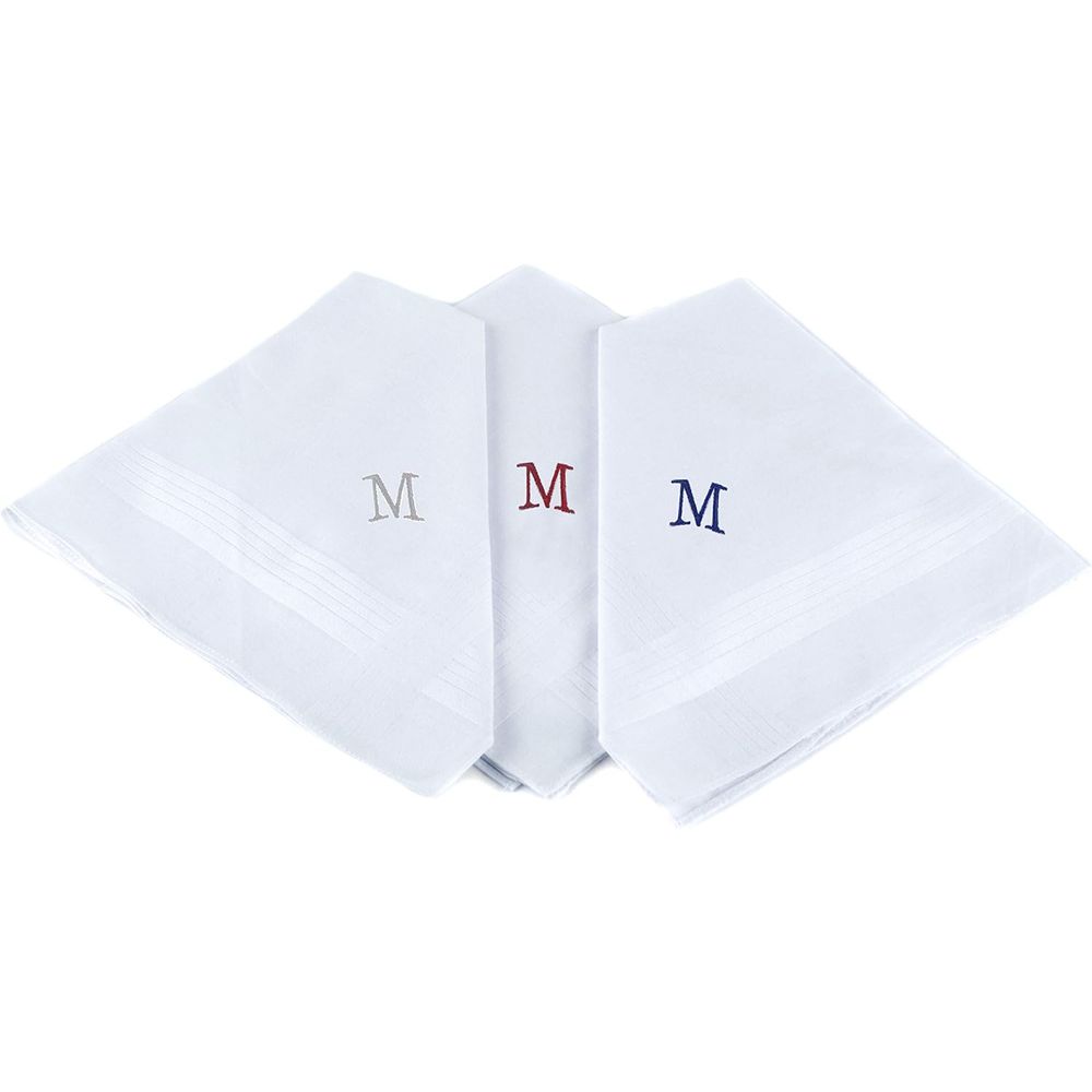Monogrammed Handkerchief - Cotton 3-Piece Handkerchief Set, Pure Cotton,