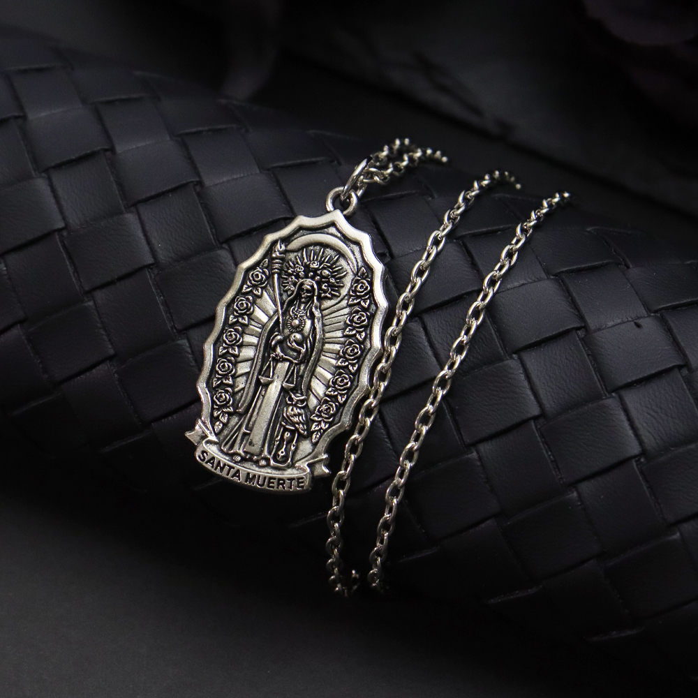 Men Accessories Aesthetic - Santa Muerte Pendant Necklace, Gothic Death