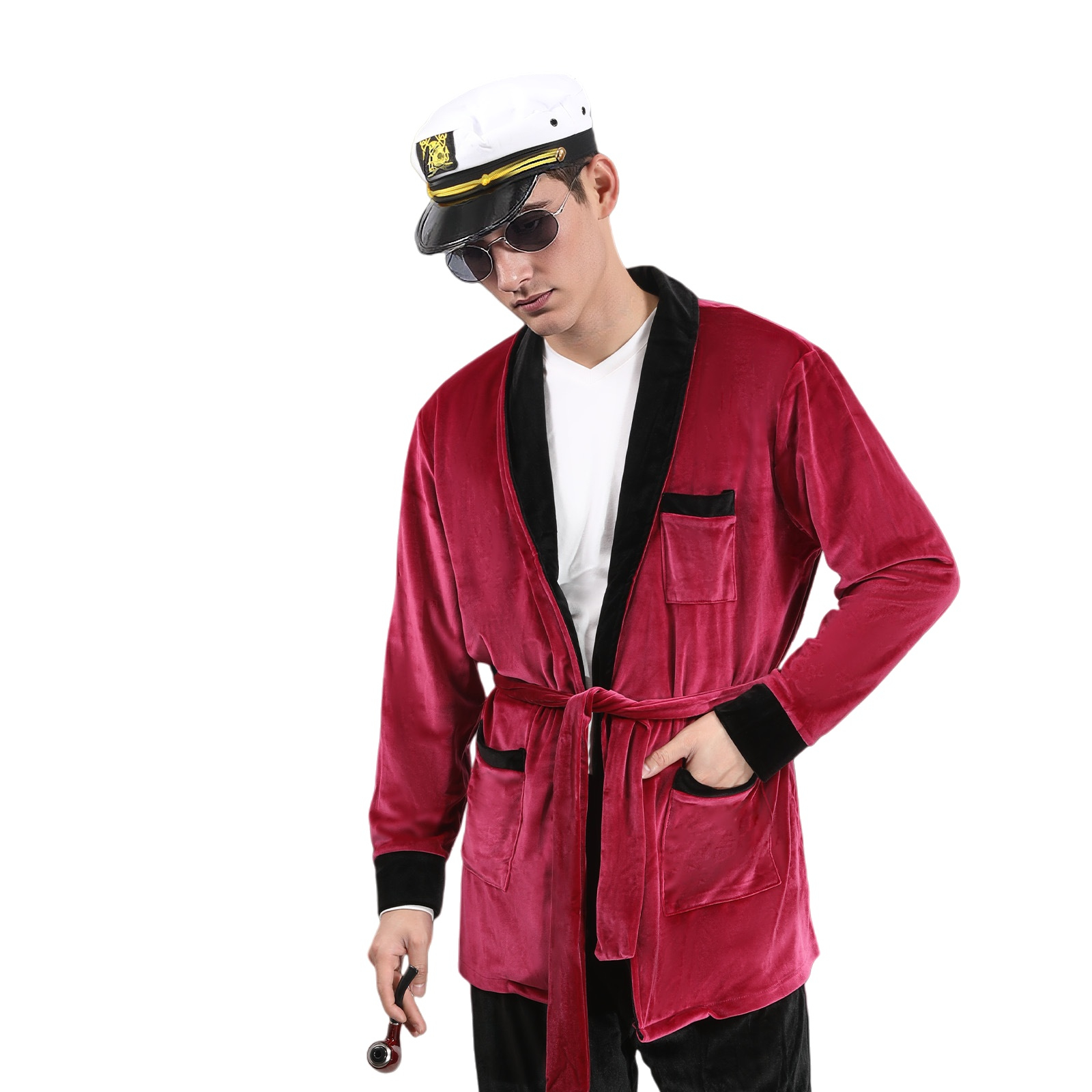 Men'S Accessories Glasses - Men Flannel Red Nightgown Thickened Navy