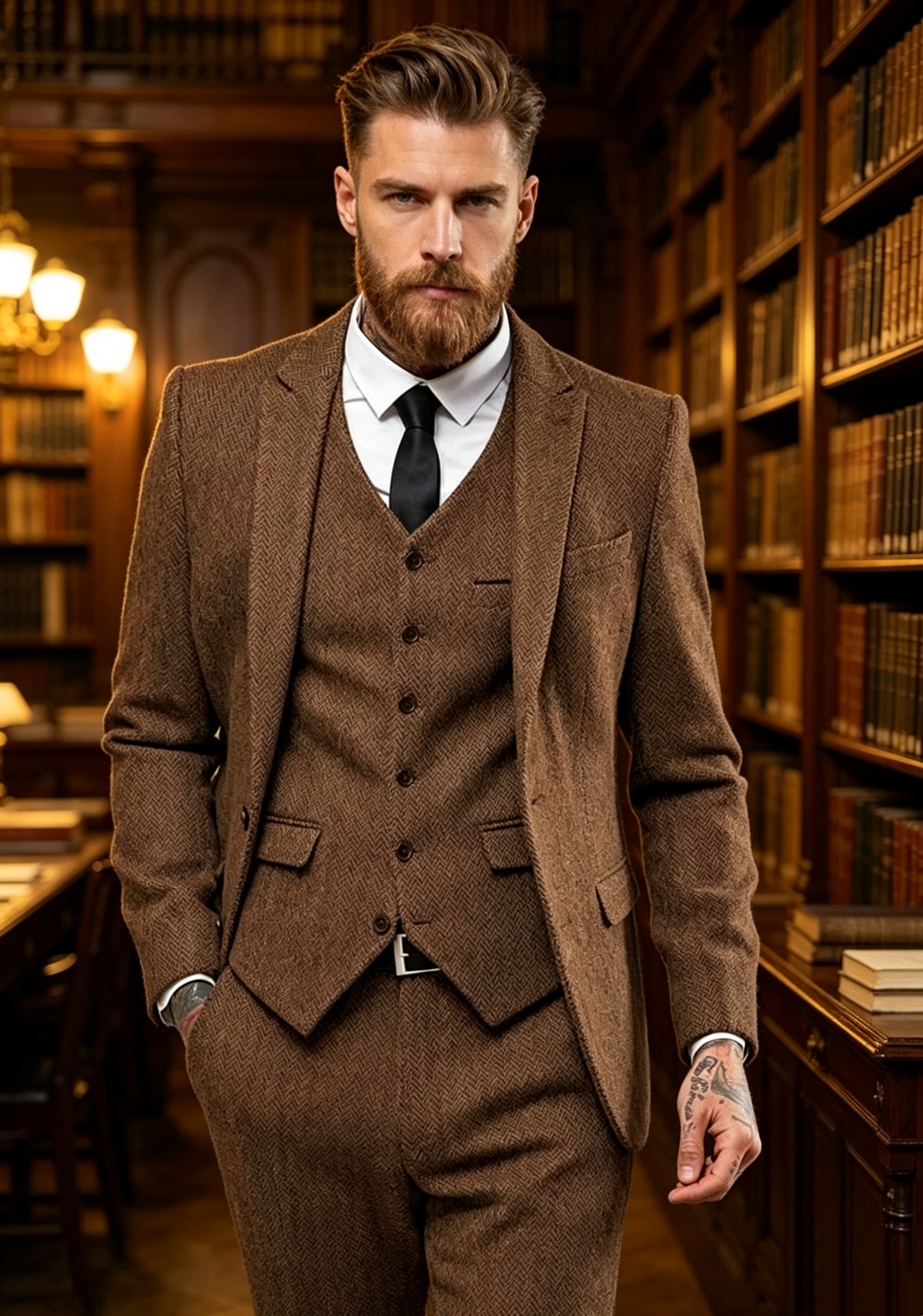 Men Formal Wear Wedding - Dark Brown Wool Tweed Winter Suit