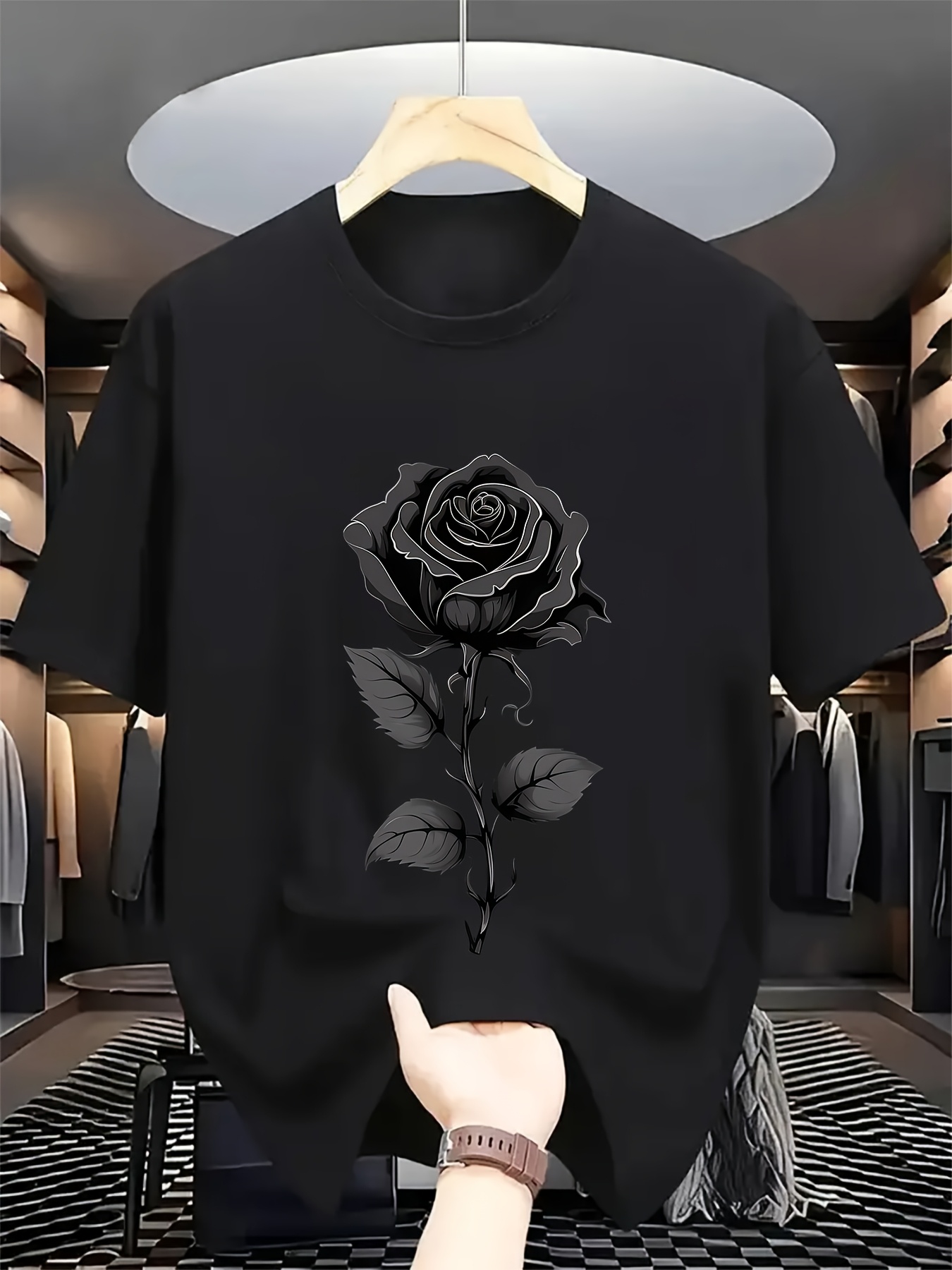 Men Formal Wear Shirts - Men's Classic Retro Black Rose T-Shirt