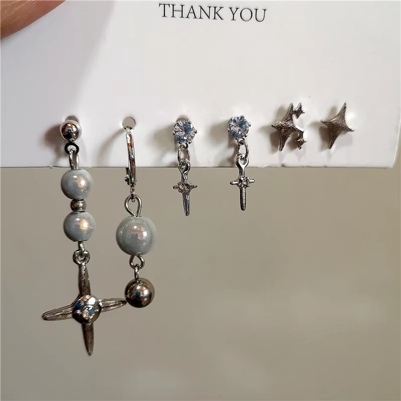 6PCS SET Goth Punk Crystal Cro - Men Accessories Aesthetic 리뷰 및 가격