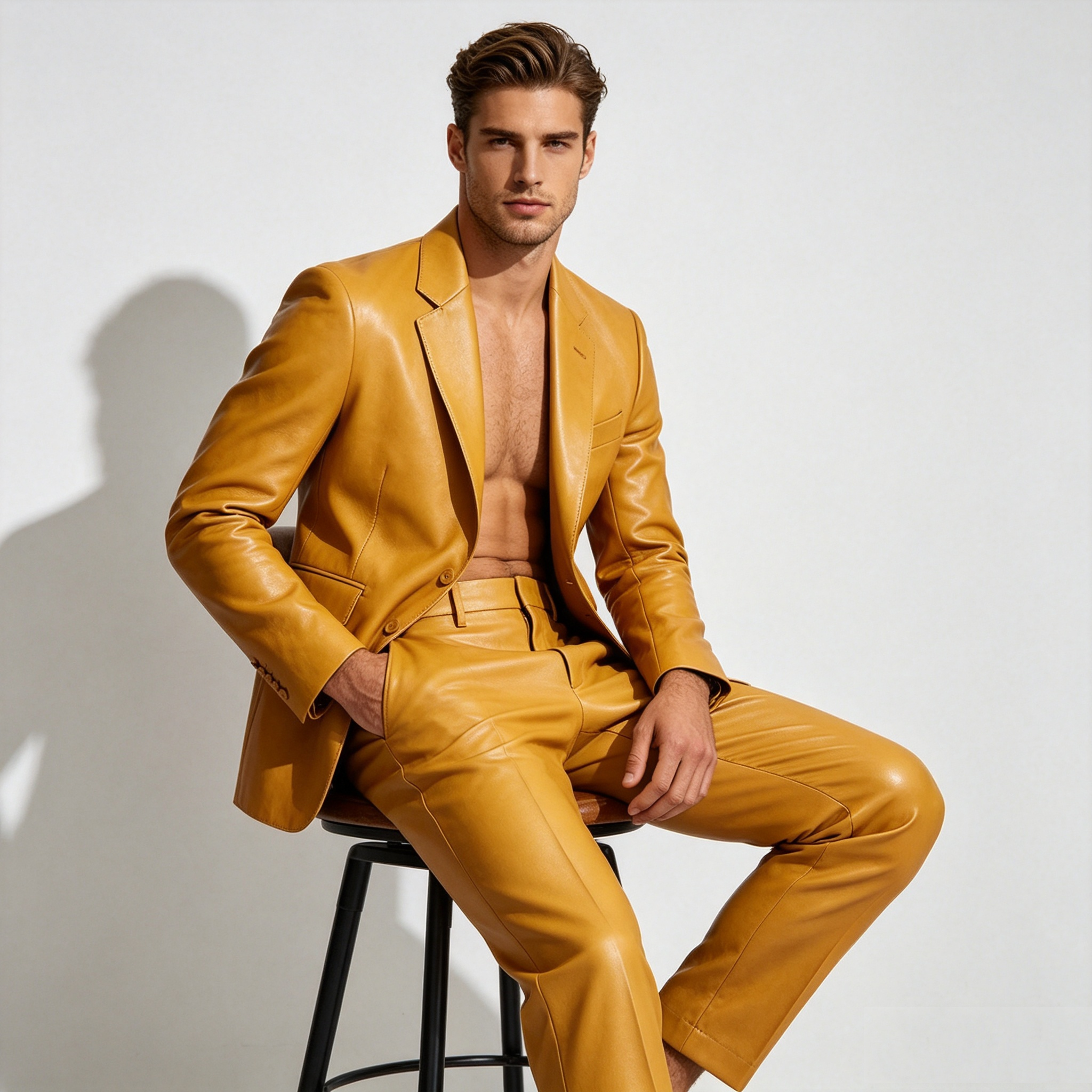 Yellow PU Leather Men Suit Set - Formal Wear For Men Yellow recensione e prezzo