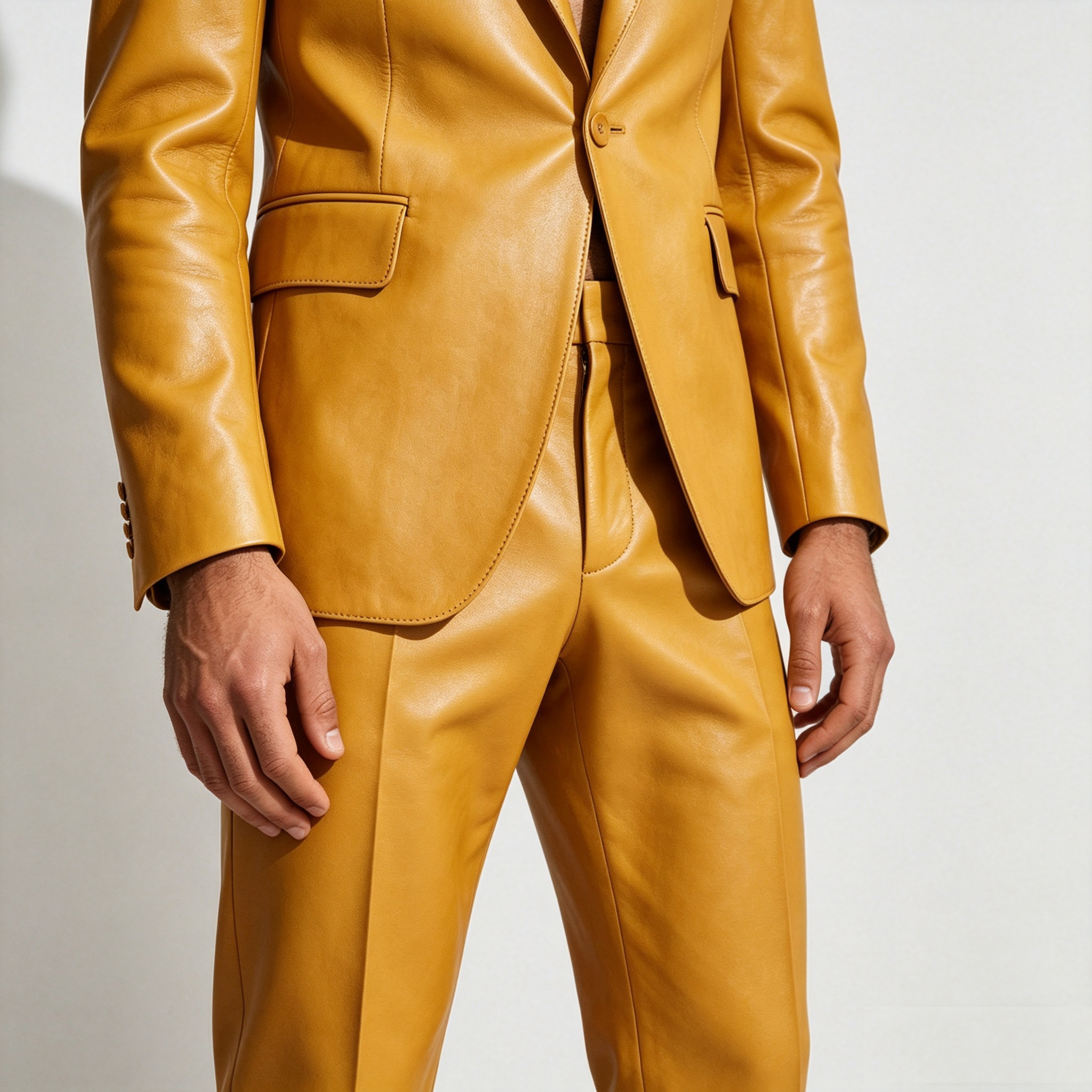 Yellow PU Leather Men Suit Set - Formal Wear For Men Yellow recensione e prezzo