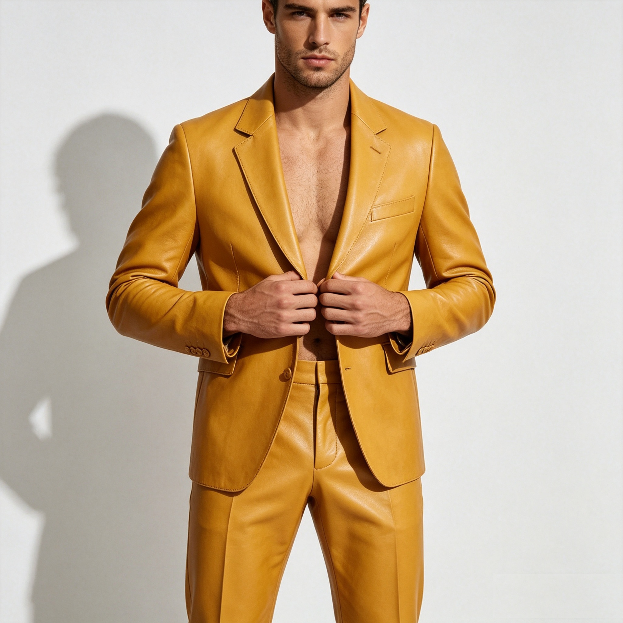 Yellow PU Leather Men Suit Set - Formal Wear For Men Yellow recensione e prezzo