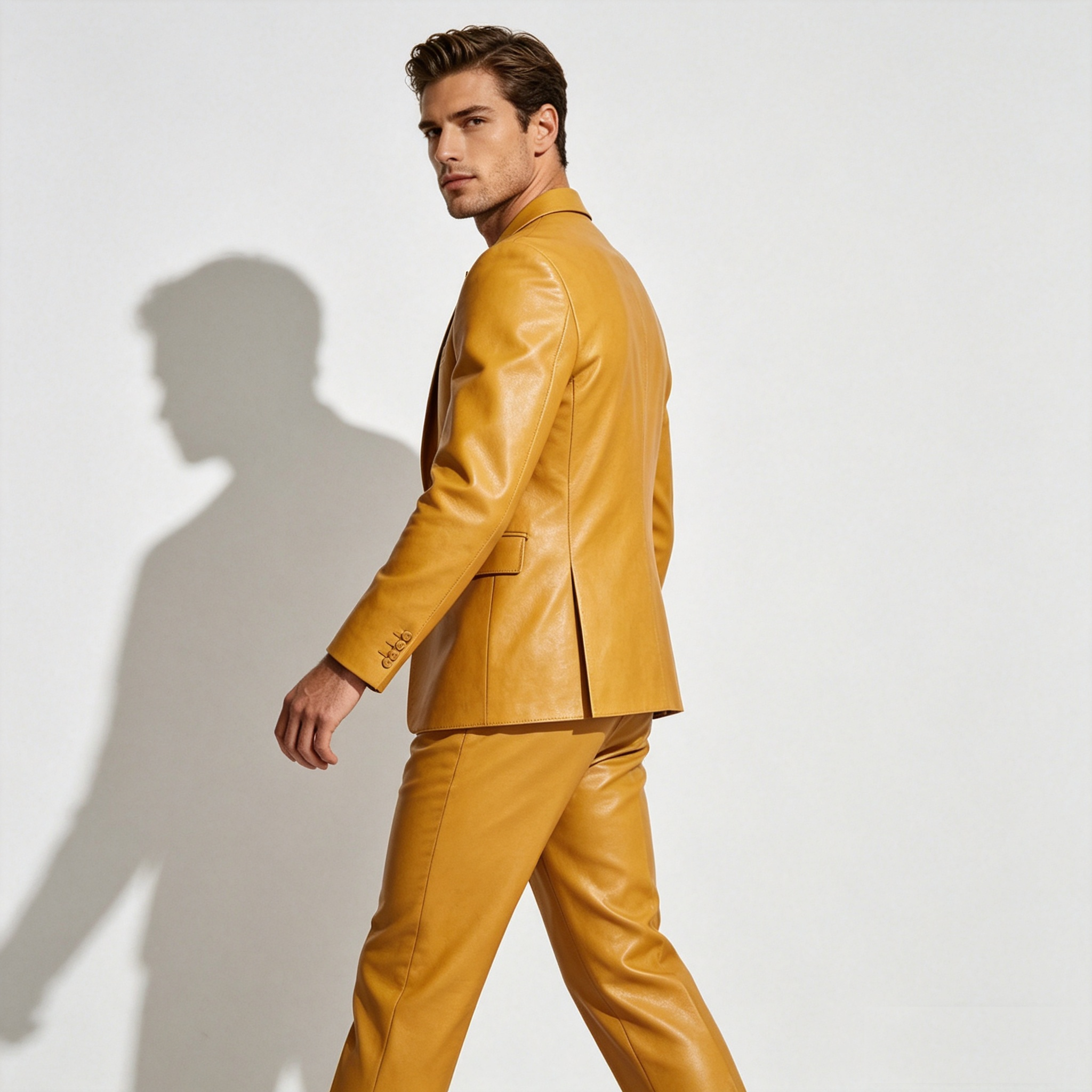 Yellow PU Leather Men Suit Set - Formal Wear For Men Yellow recensione e prezzo