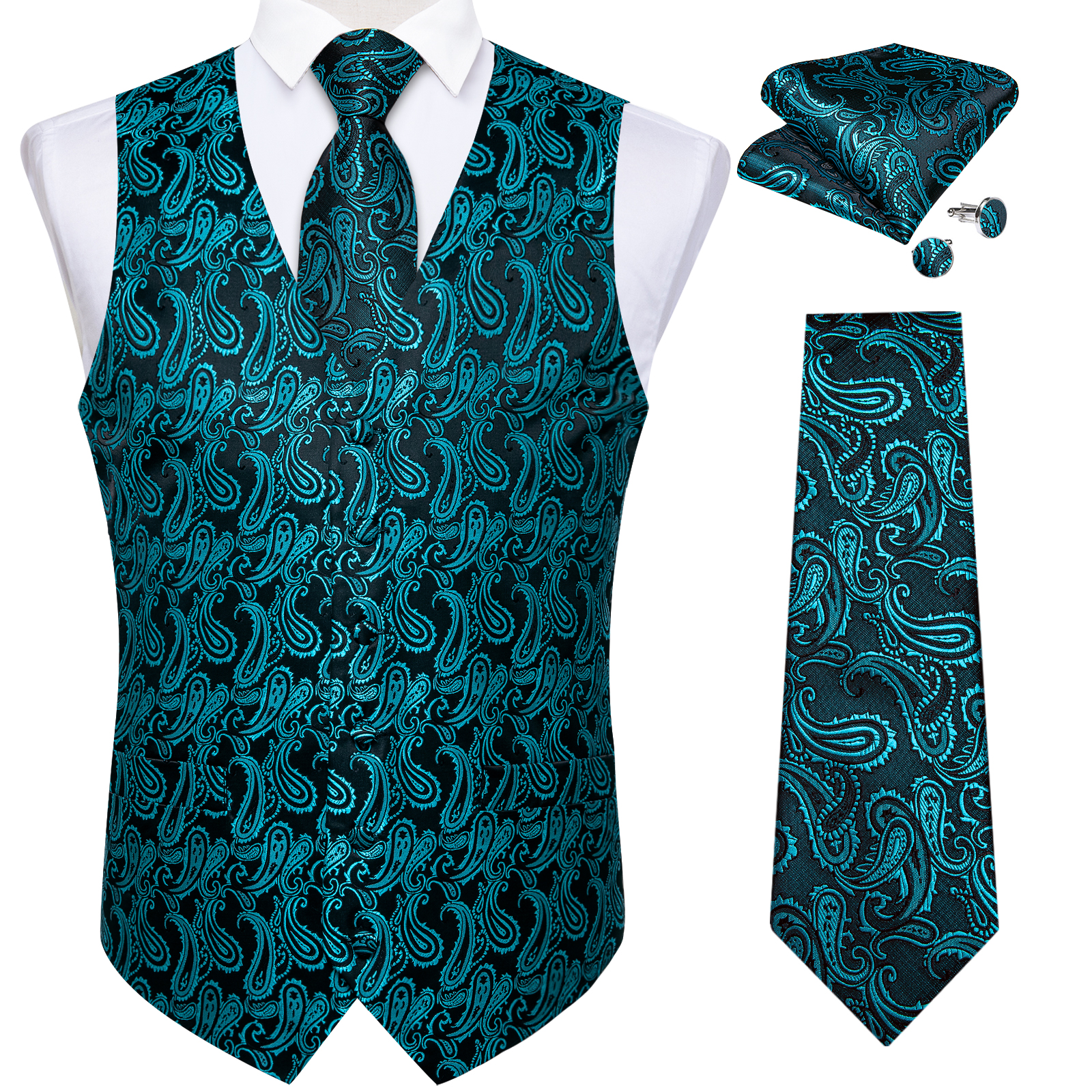 Teal Blue Paisley Suit Vest fo - Men Formal Wear Wedding recensione e prezzo