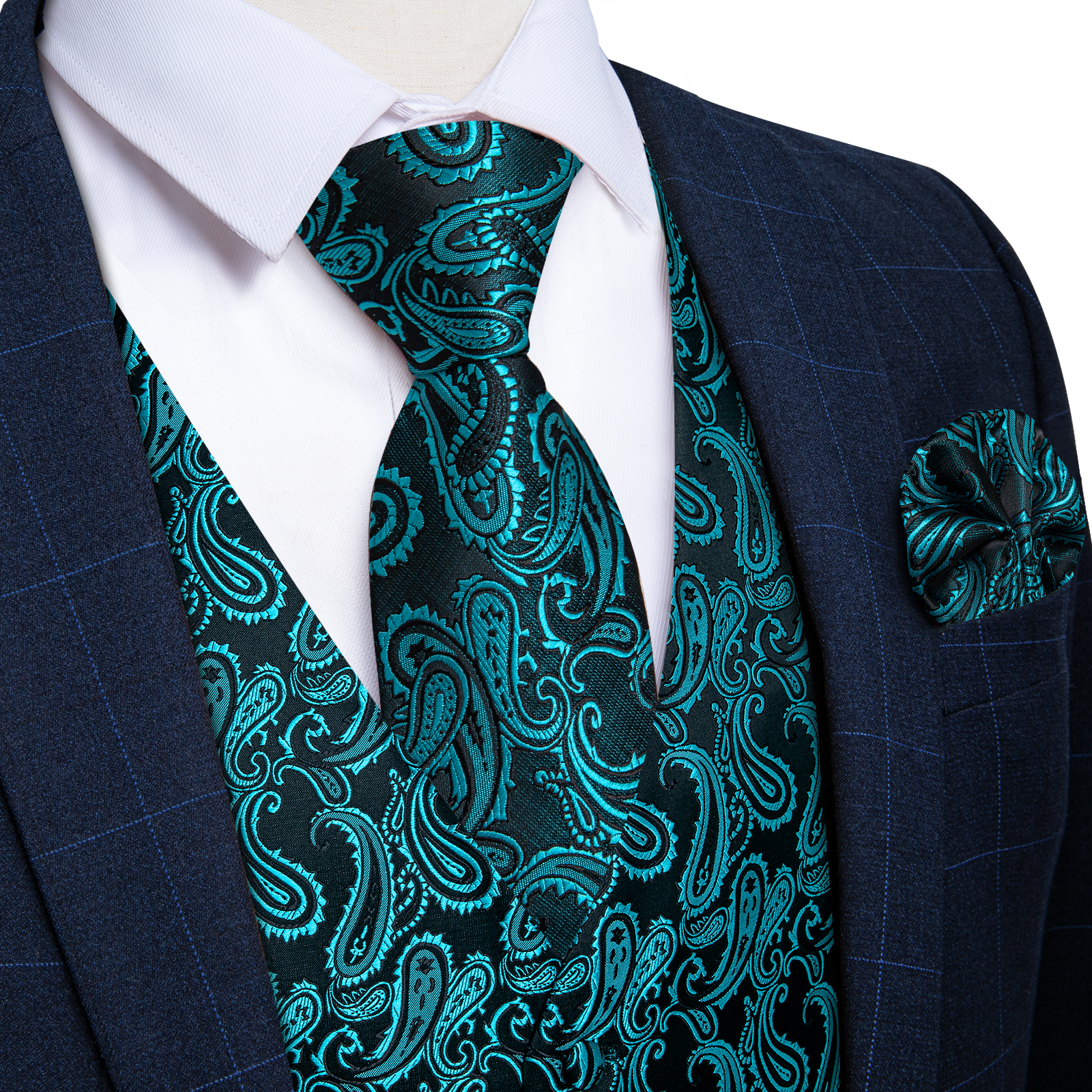 Teal Blue Paisley Suit Vest fo - Men Formal Wear Wedding recensione e prezzo