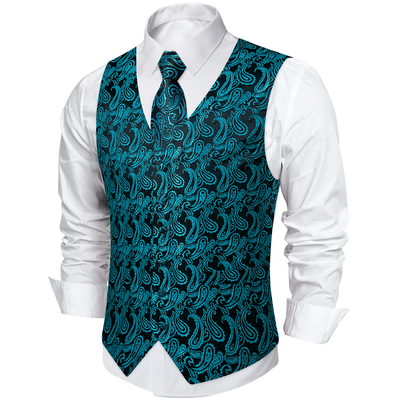 Teal Blue Paisley Suit Vest fo - Men Formal Wear Wedding recensione e prezzo