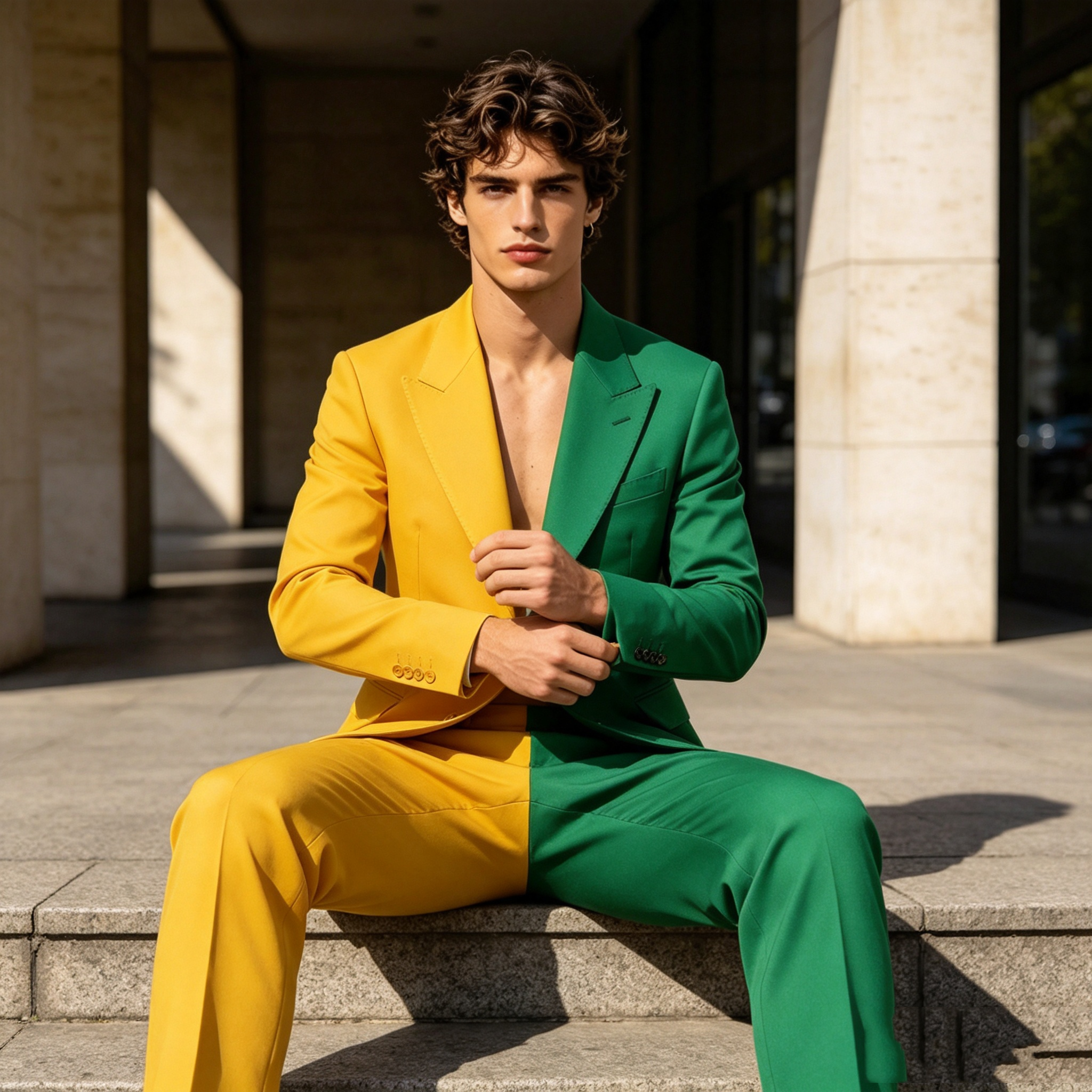 Splicing Colors Men Suit Set 2 - Formal Wear For Men Yellow recensione e prezzo