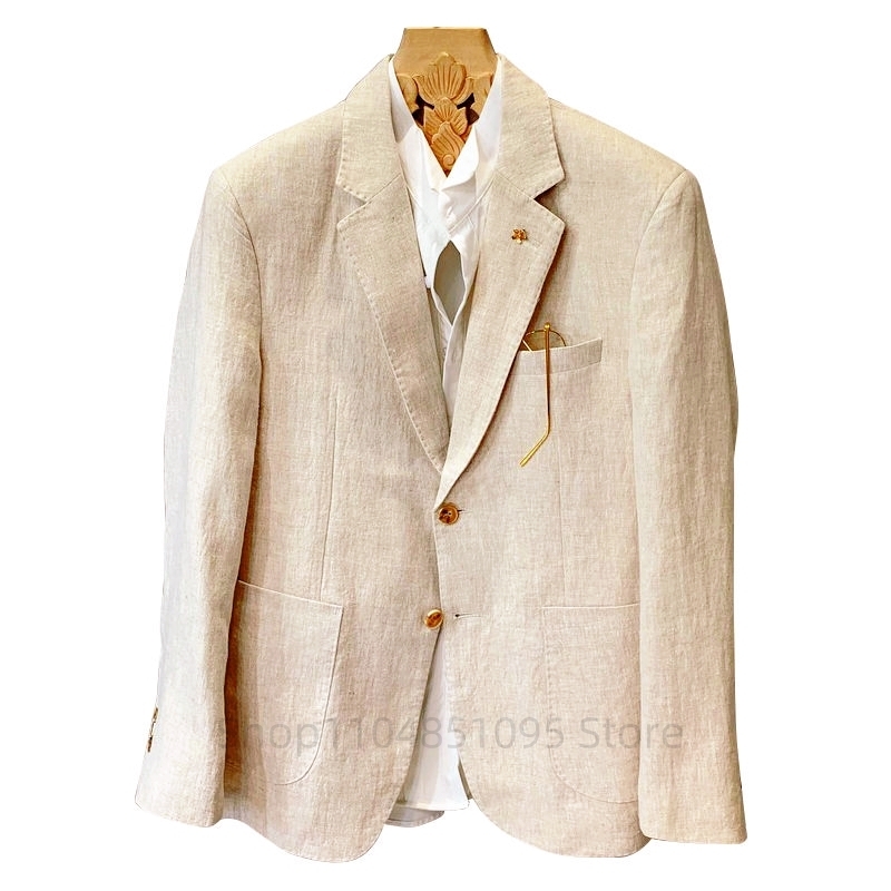 Beige Men Suit Linen Blazers J - Men Formal Wear For Summer recensione e prezzo