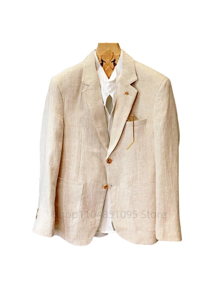 Beige Men Suit Linen Blazers J - Men Formal Wear For Summer recensione e prezzo